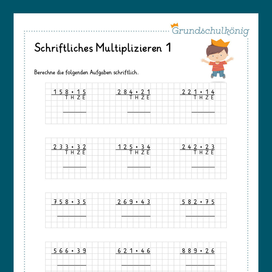 Mathe Übungsblätter für 4 Klasse Multiplikation und Division als